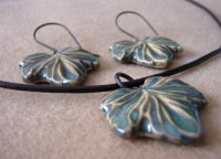 elements by dawn - Oxidized Sterling Silver, Ceramic Leaf Necklace and Earring Ensemble